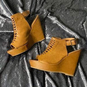 Brown Wedges. Madden Girl. Braided detailed